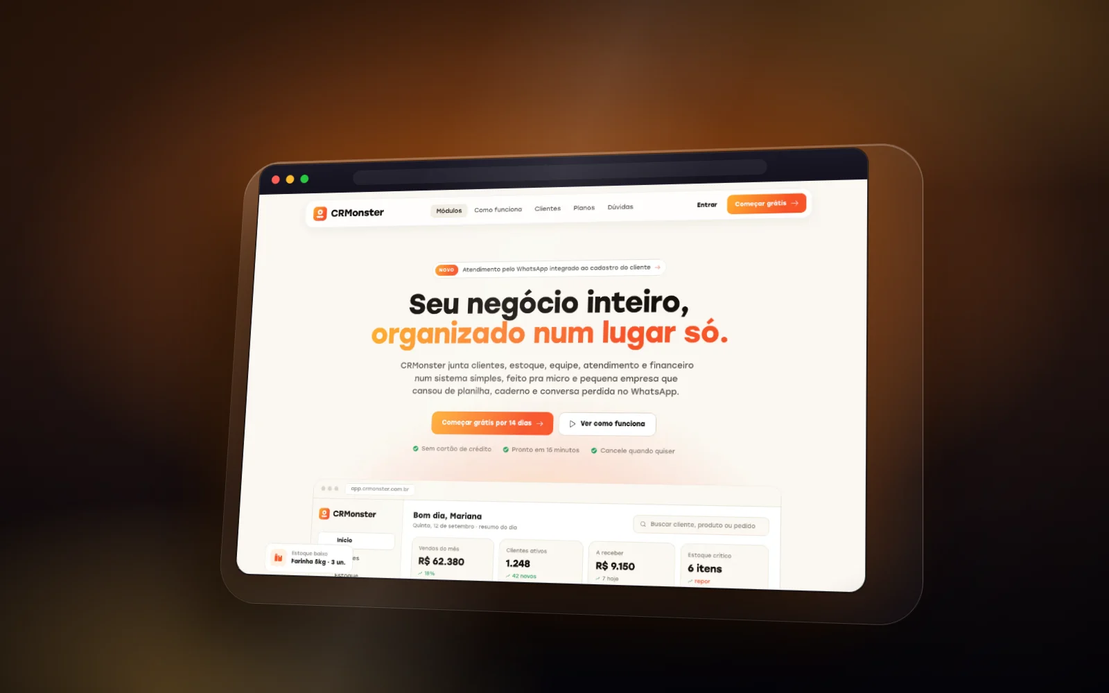 Capa do template CRMonster Lite: landing page e micro-CRM