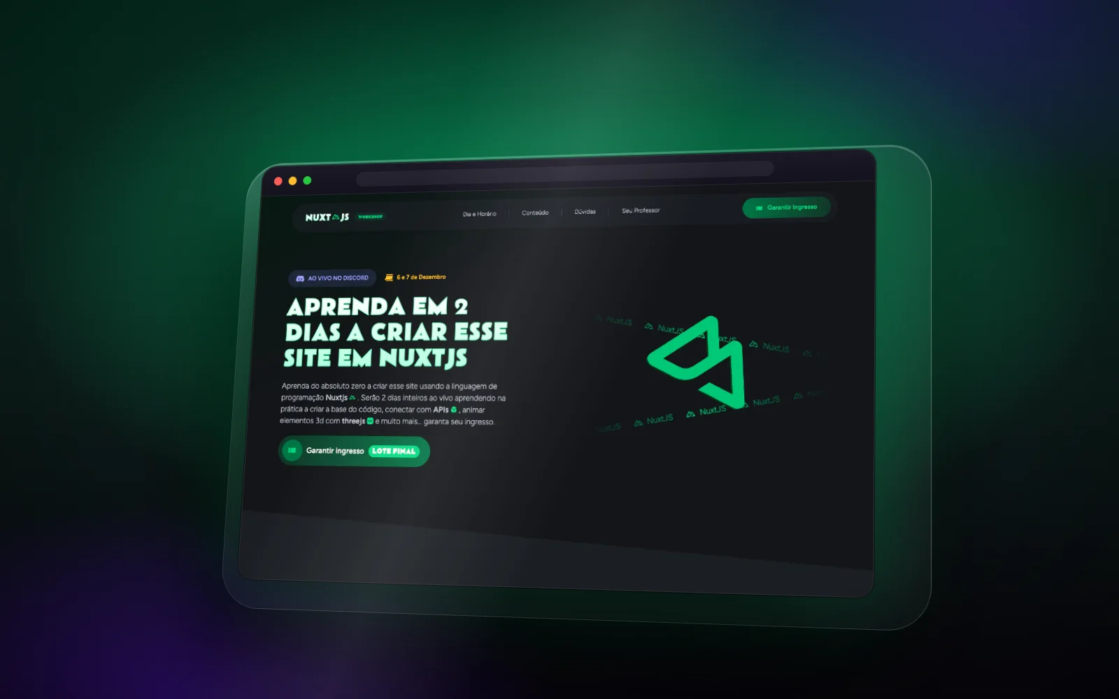 Capa do template Landing Page de Workshop em Nuxt (com Figma)